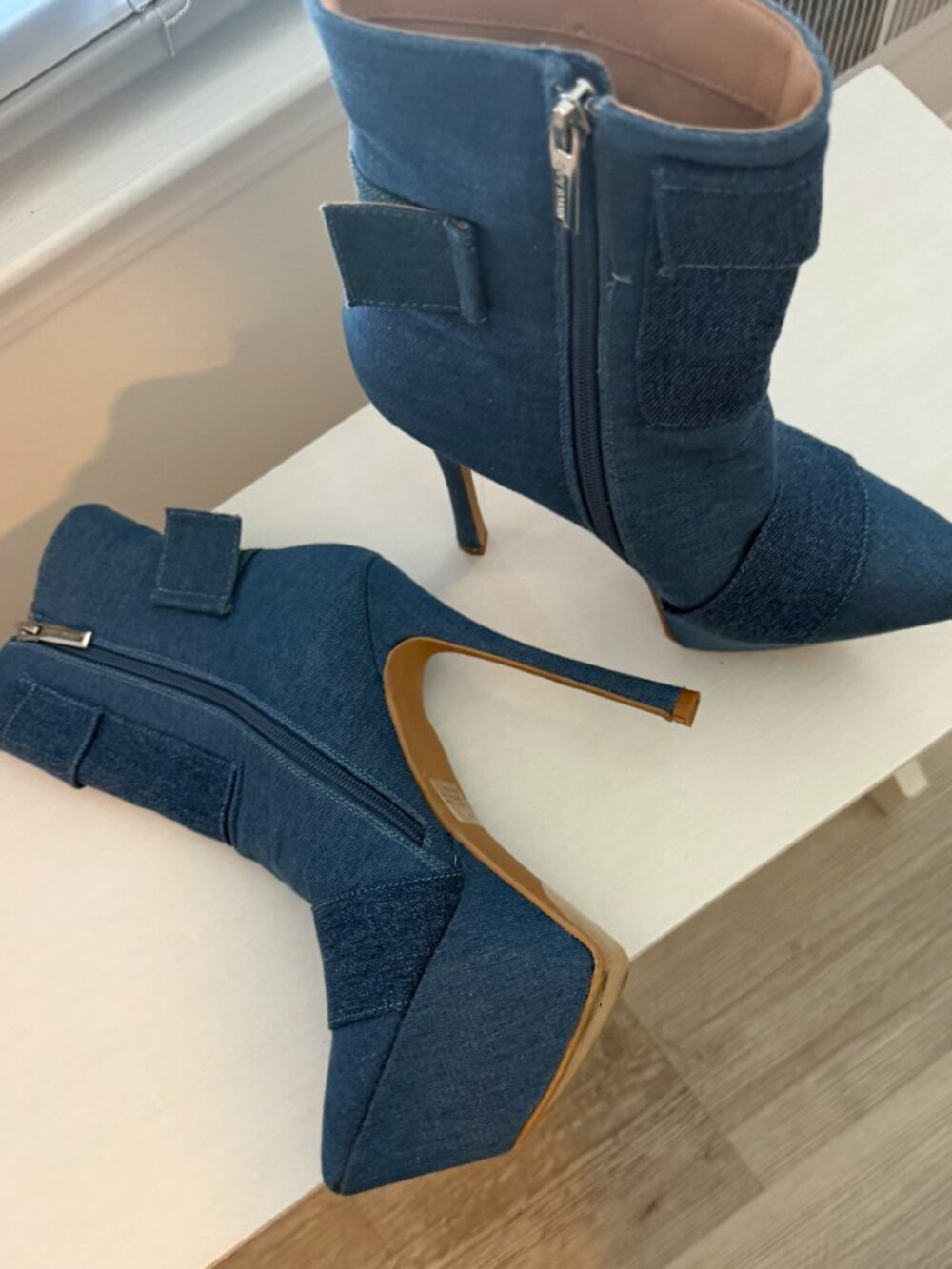 Cape Robbin "Kinder" Denim Patchwork Platform Ankle Boots - Brand New - - Picture 2 of 3